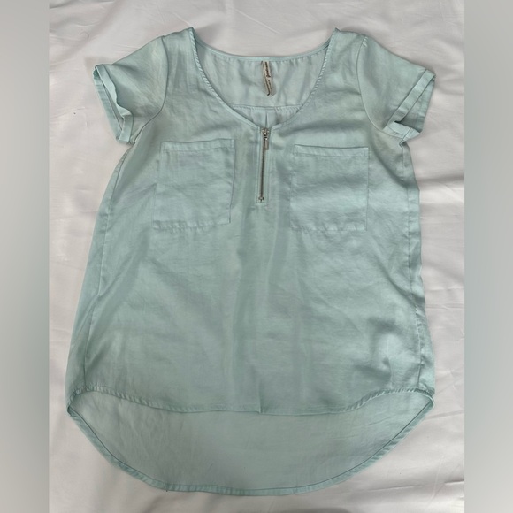 Stradivarius Women Short Sleeve Mint Green Front Zipper High Low Top Size S - Picture 4 of 10